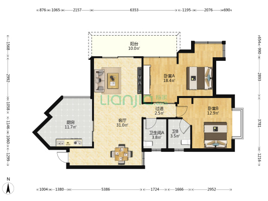 金润豪庭 2室1厅2卫 118平方