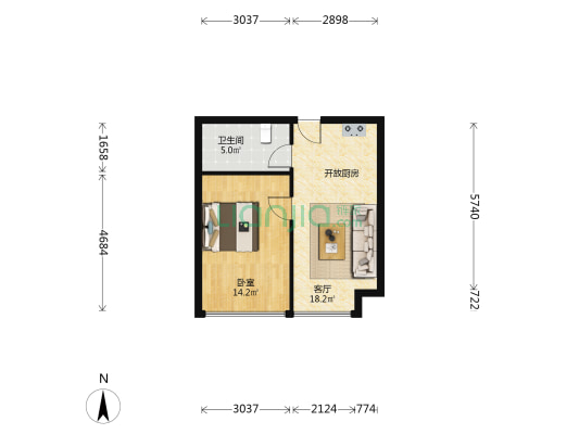汇金国际金融中心 1室1厅1卫 54平方