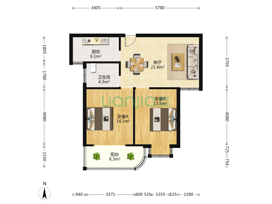 万锦世嘉 2室1厅1卫 92平方