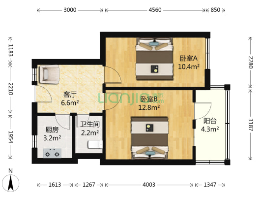 二马路79号 2室1厅1卫 55平方