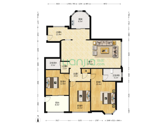 外滩嘉园 3室1厅2卫 170平方