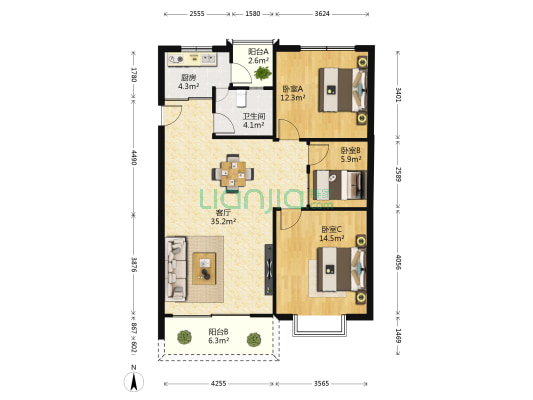 润园 · 尚都 3室1厅1卫 120平方