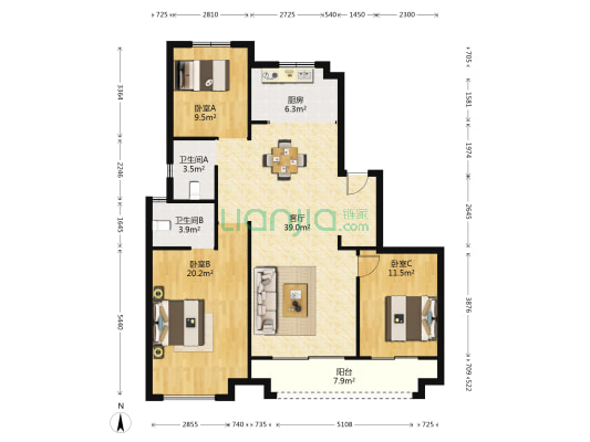 瓯鹿幸福里 3室1厅2卫 140平方