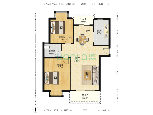 大唐金城 2室1厅1卫 99平方