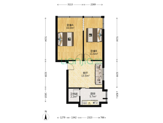 二七路35号 2室1厅1卫 58平方