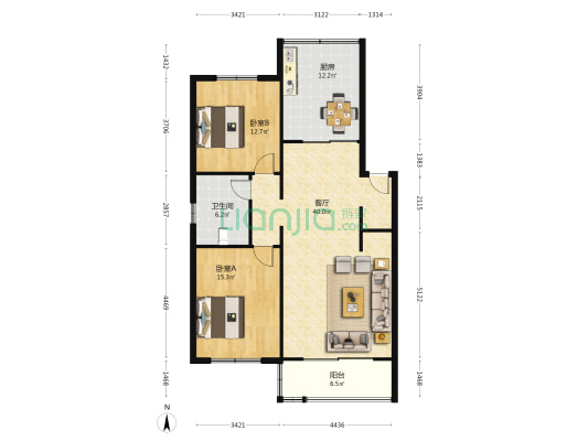 光华苑北区 2室1厅1卫 106平方