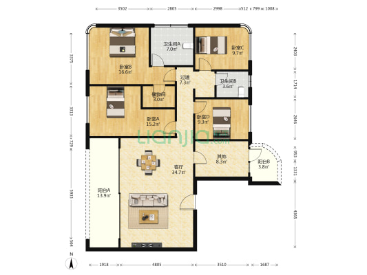 融创壹号院一期 4室1厅2卫 168平方