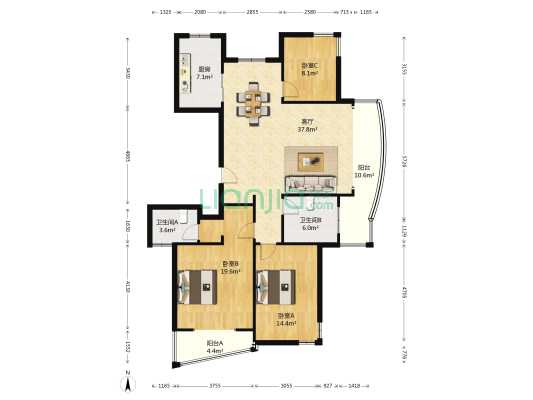 晨胧华庭 3室1厅2卫 139平方
