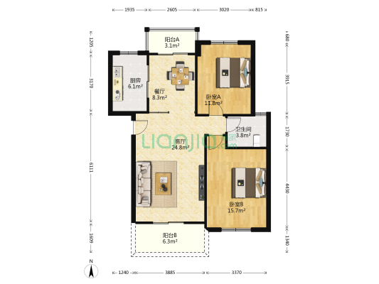 锦绣名居 2室2厅1卫 86平方