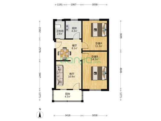 安徽省电力公司黄山路生活区 2室2厅1卫 66平方
