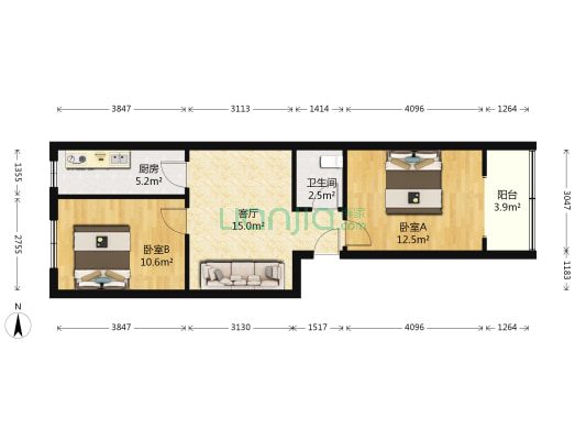 轻机宿舍(武昌) 2室1厅1卫 56平方