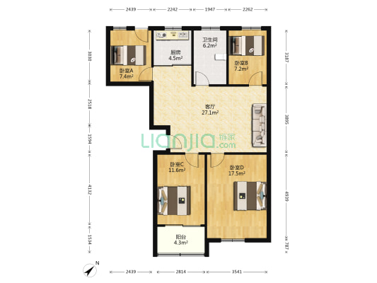 城北雅苑 4室1厅1卫 96平方