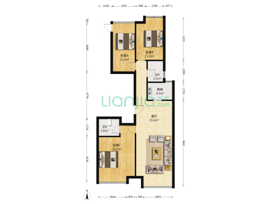 春天华府(临天路) 3室1厅2卫 119平方