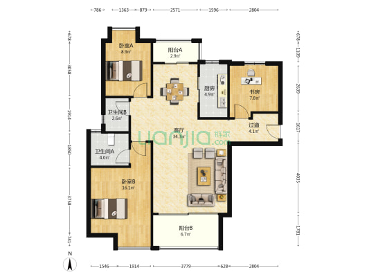 望天悦 3室1厅2卫 114平方