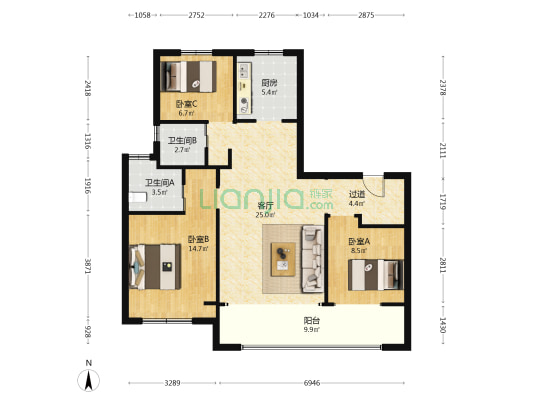 翠屏风华 3室1厅2卫 115平方
