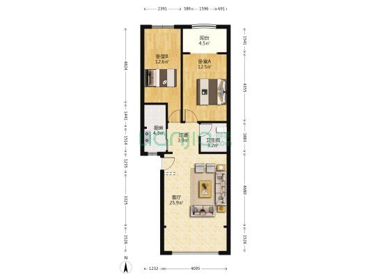 农机小区 2室1厅1卫 86平方