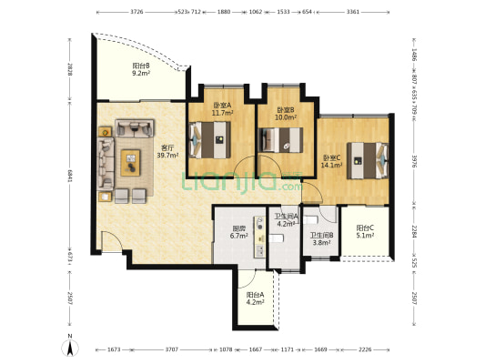 东湖花园七区 3室1厅2卫 125平方