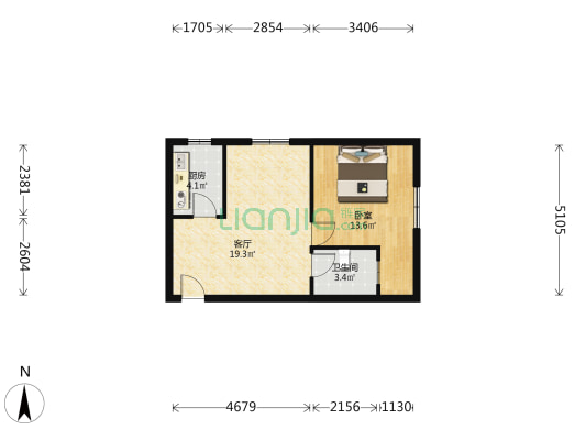 大地华府 1室1厅1卫 57平方