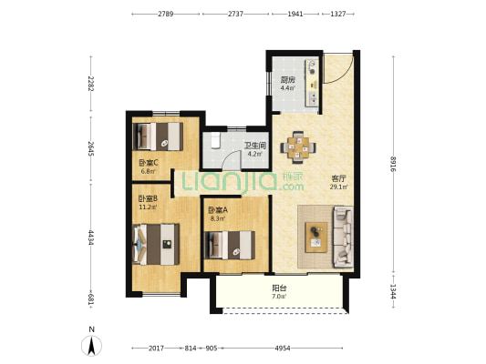 龙湖名邸(龙冈) 3室1厅1卫 95平方