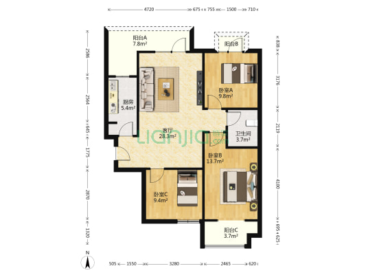 华尔公馆 3室1厅1卫 111平方