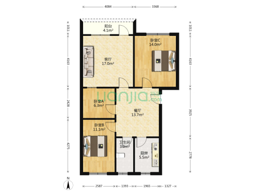 光大华信大厦 3室2厅1卫 91平方