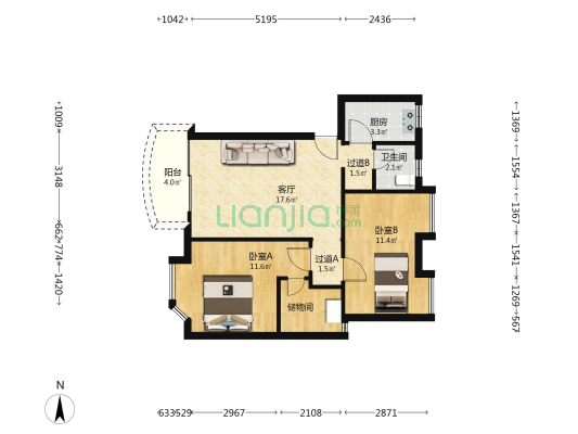 天龙居 2室1厅1卫 70平方