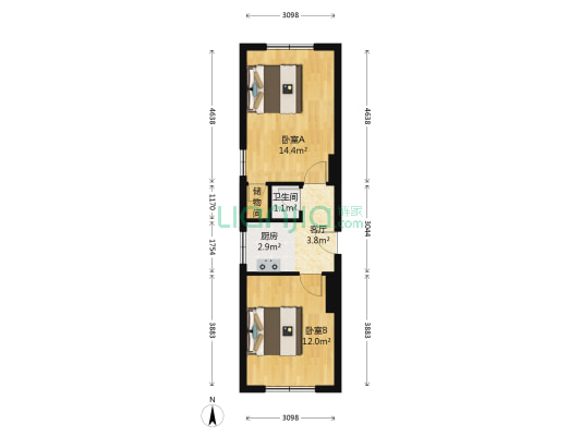 中心楼 2室1厅1卫 32平方