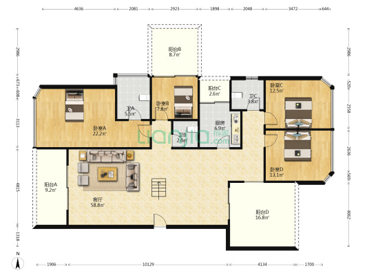 5号公馆 4室1厅3卫 181平方