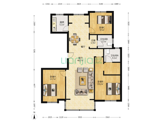 阅山中铁逸都国际 3室1厅2卫 145平方