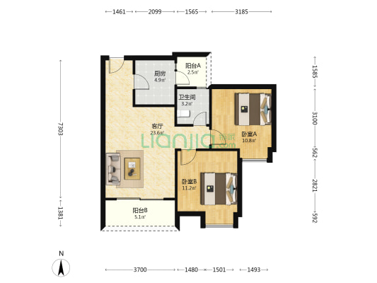 新怡花园B区 2室1厅1卫 76平方