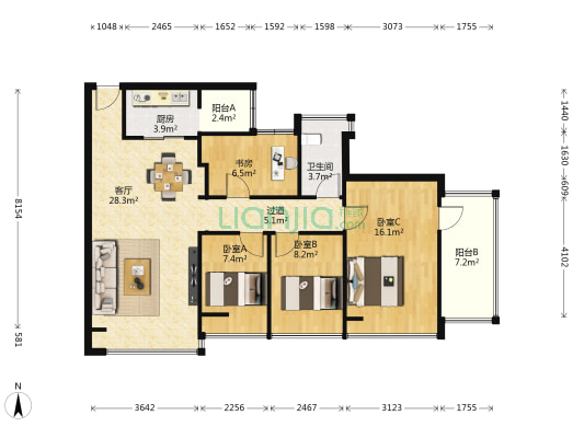 缤纷年华 4室1厅1卫 96平方