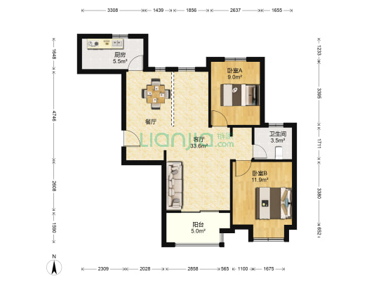 阿卡迪亚二区 2室1厅1卫 87平方