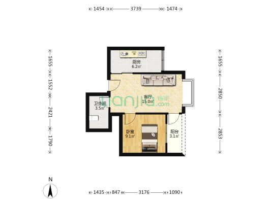 海龙居 1室1厅1卫 51平方