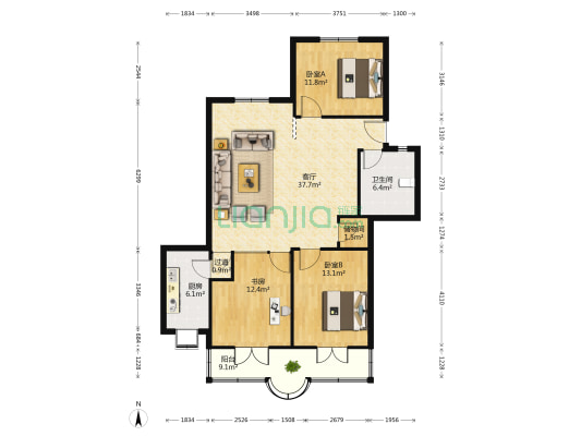 复兴村汉口饭店综合楼 3室1厅1卫 121平方
