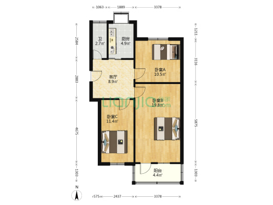 东关东里42号 3室1厅1卫 75平方