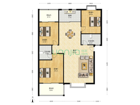 赛宝花园 3室1厅2卫 165平方