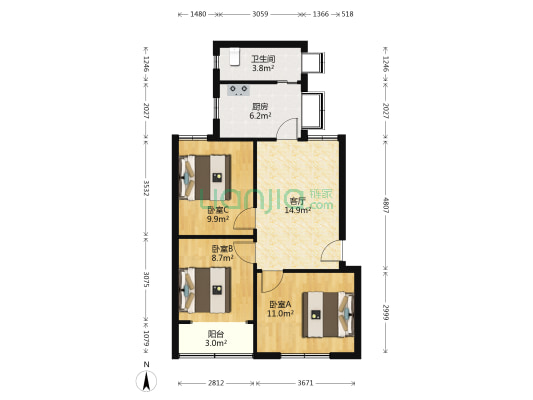 南阳路135号 3室1厅1卫 75平方