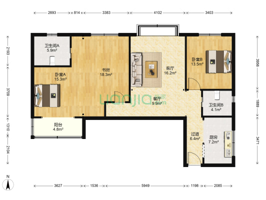 欣武大厦 3室2厅2卫 144平方