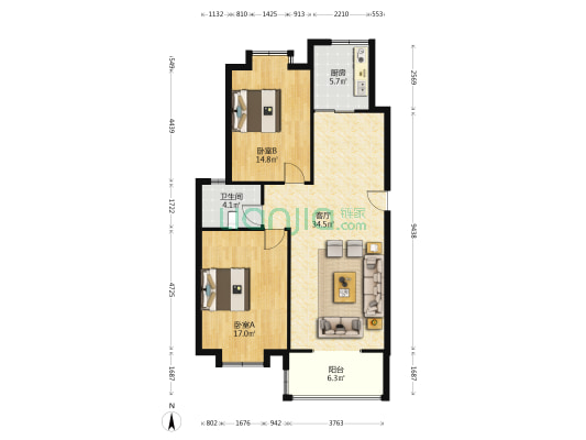艺树澜庭 2室1厅1卫 104平方