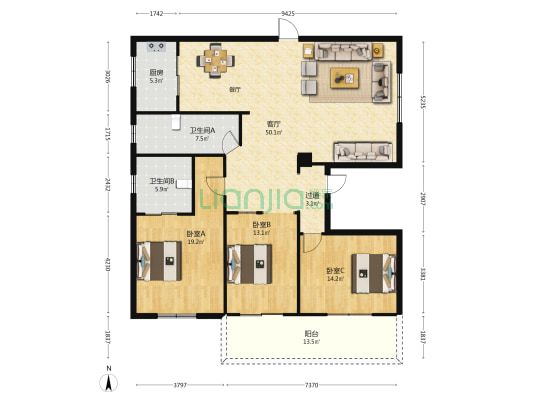 鸿利公寓 3室1厅2卫 168平方