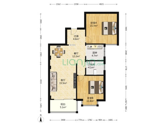 丰和都会 2室2厅1卫 100平方