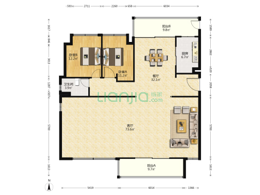 保利天屿二期 2室2厅1卫 190平方