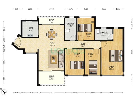 星河臻誉府 4室1厅2卫 126平方