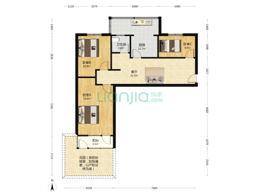 和园小区 3室1厅1卫 85平方