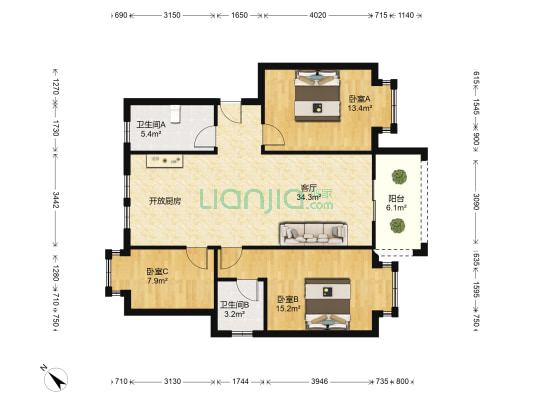幸福家园(丰华路) 3室1厅2卫 100平方