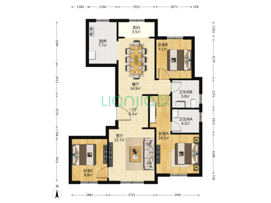 运河宸院朗韵园 3室2厅2卫 135平方