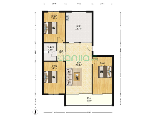 检察院小区 3室1厅1卫 128平方