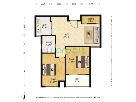 仁苑 2室1厅1卫 104平方