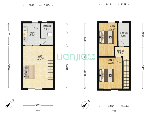 钰丰商都 2室1厅2卫 62平方