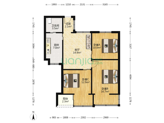 老双碑 3室1厅1卫 81平方
